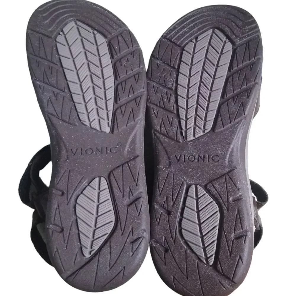 New! Vionic Velcro Adjustable Canoe Leo Men's Brown Leather Strap Sandal